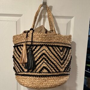 Chico's Black and Tan Chevron Tote